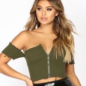 Green off the shoulder crop top